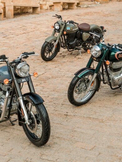 Royal Enfield motorcycles parked