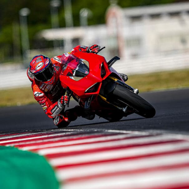 Ducati's Panigale V4S on a racetrack. Photo courtesy of VisorDown.