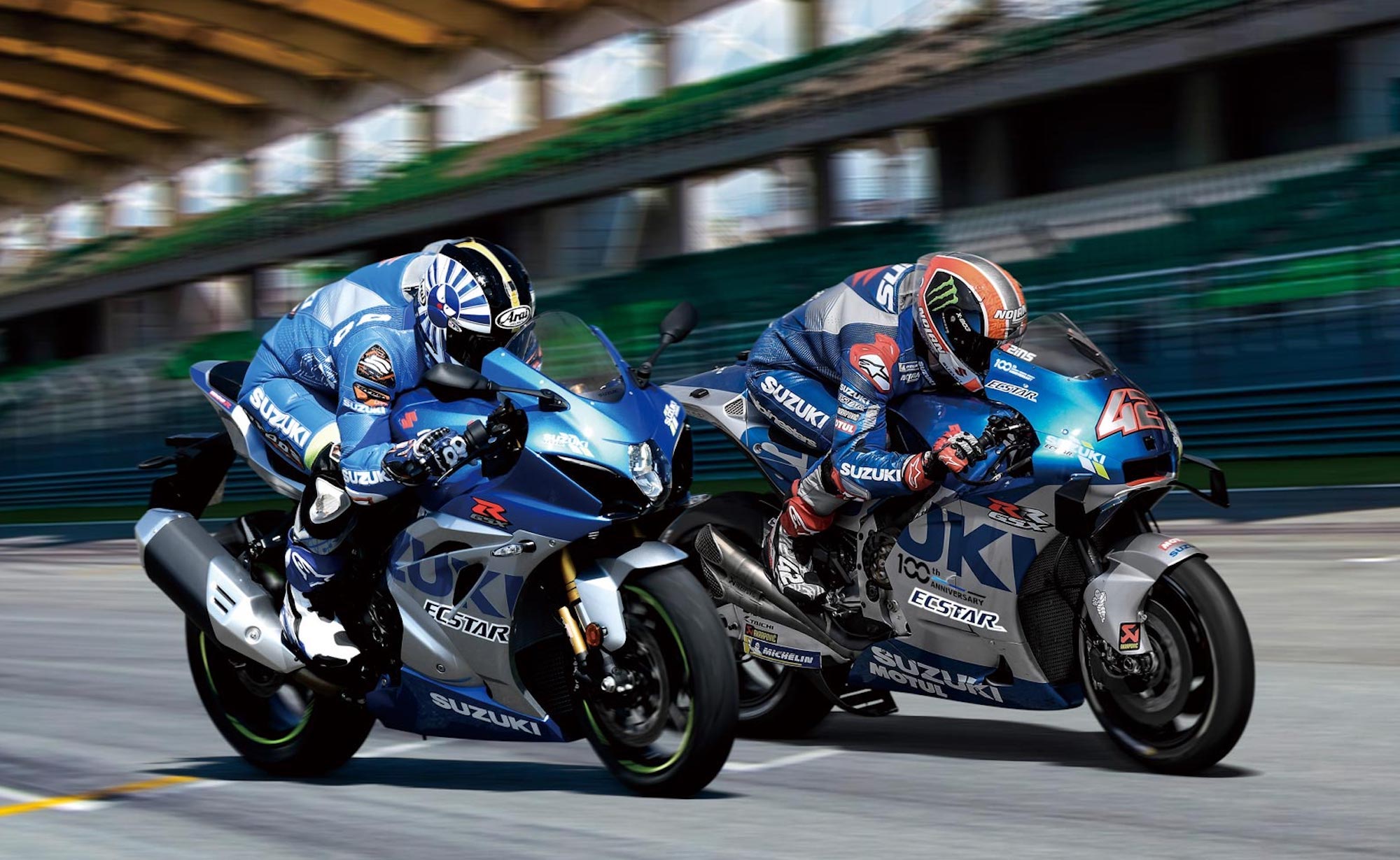 two riders racing on GSX-R1000's. Media sourced from VisorDown. 