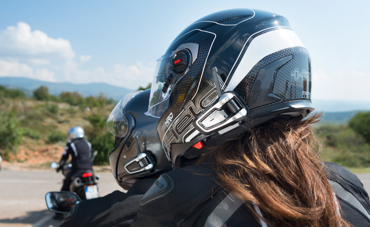 A view of a Cardo system in use by a rider. Photo courtesy of Motorcycle.com.