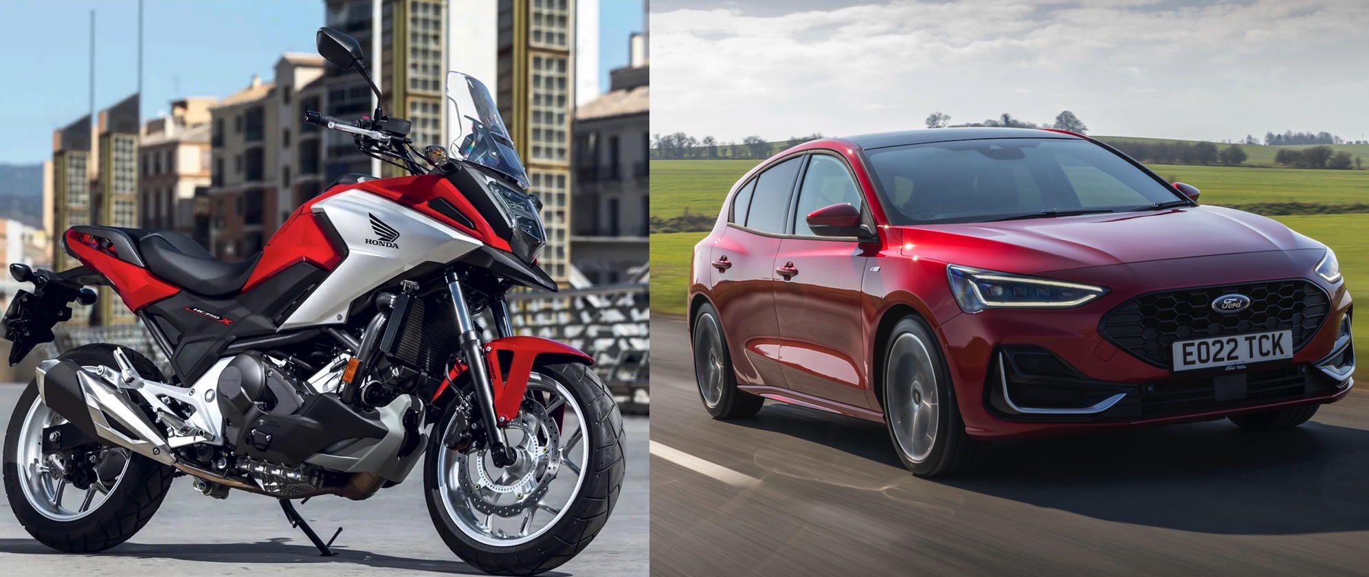 A Honda NC 750 with a Ford Focus. Media sourced from MCN and Top Gear. 