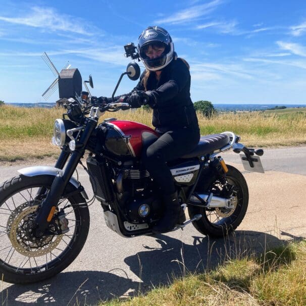 Female rider outdoors on the 2022 Triumph Scrambler 1200 XC