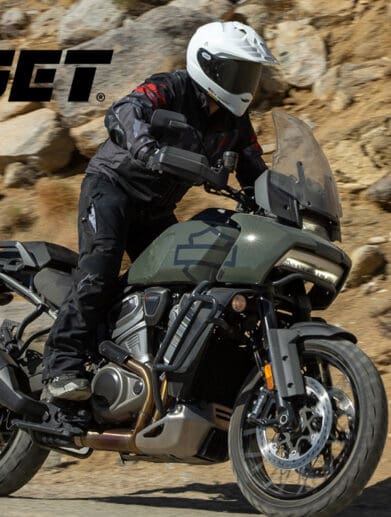 A rider trying out various parts of the new Dynojet Collection for the Pan America. Media sourced from ADVRider, with the logo from Dynojet.