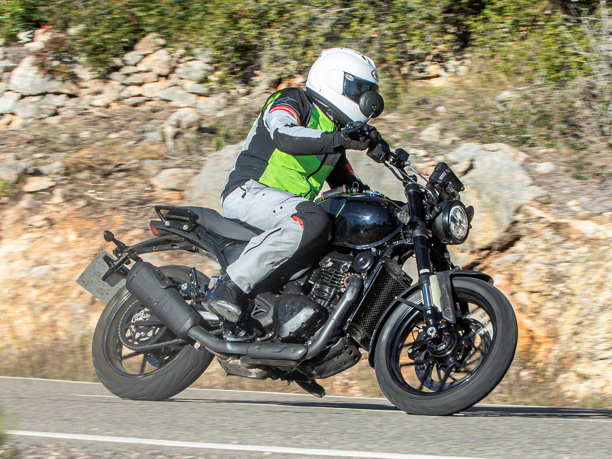 A rider testing out a new unit from Triumph-Bajaj. Media sourced from CycleWorld.
