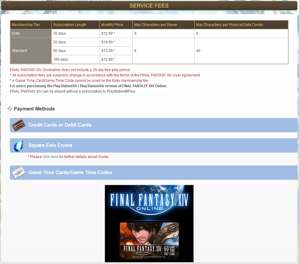 Subscription rates for the popular MMORPG Final Fantasy XIV for North American players