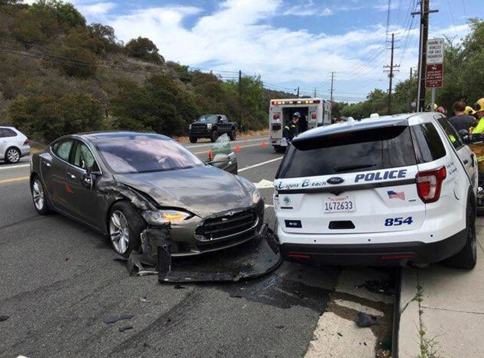 A Tesla striking an emergency vehicle while on AutoPilot. Media sourced from Forbes.