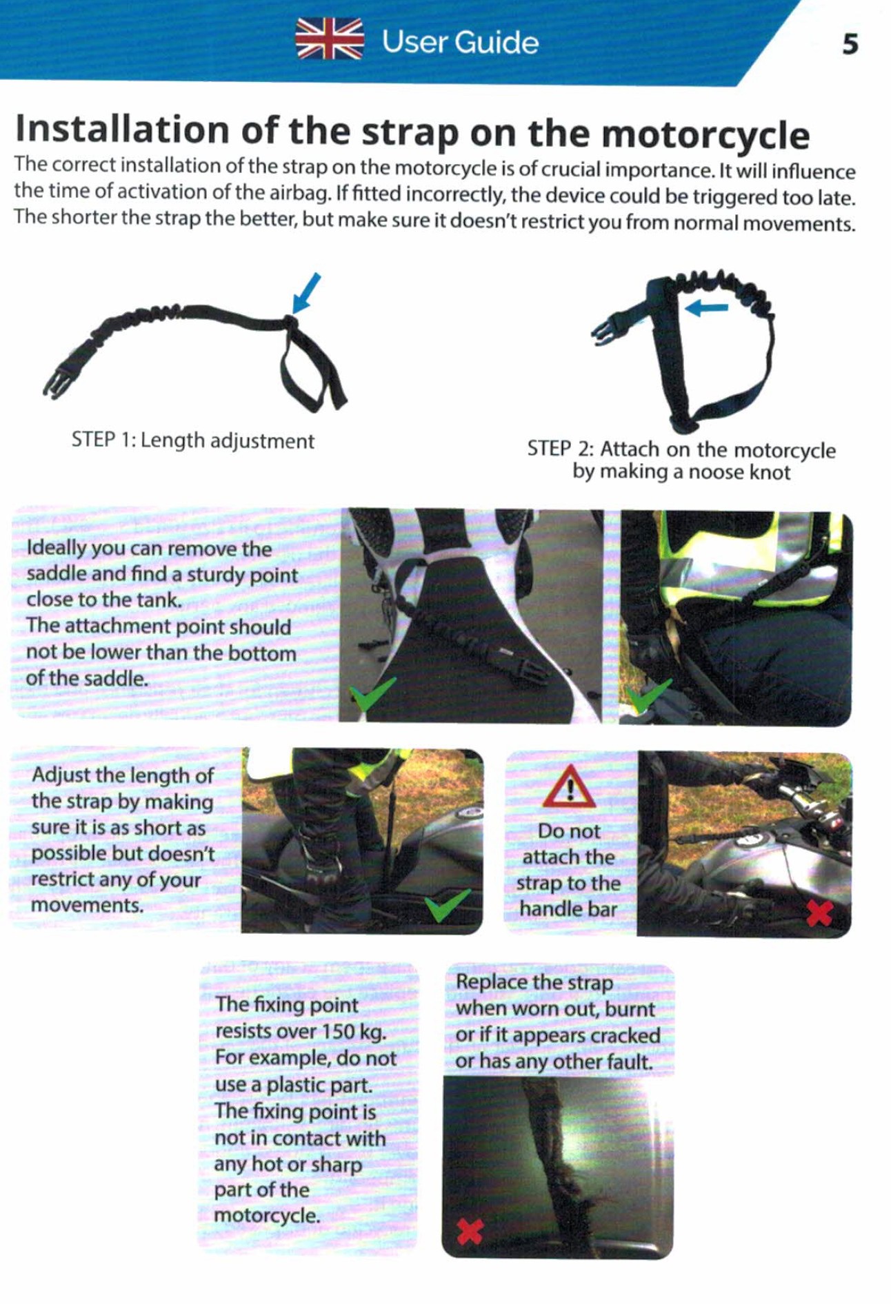 Helite's instructions for connecting the tether for the Turtle 2 airbag vest to your bike