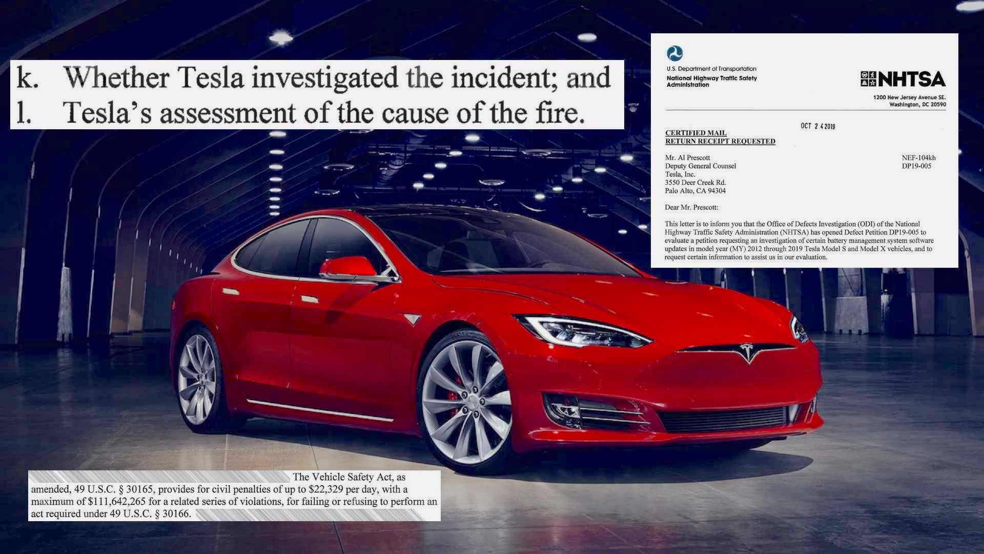 A Tesla against proof that NHSTA has taken up a report against the company. Media sourced from InsideEvs. 