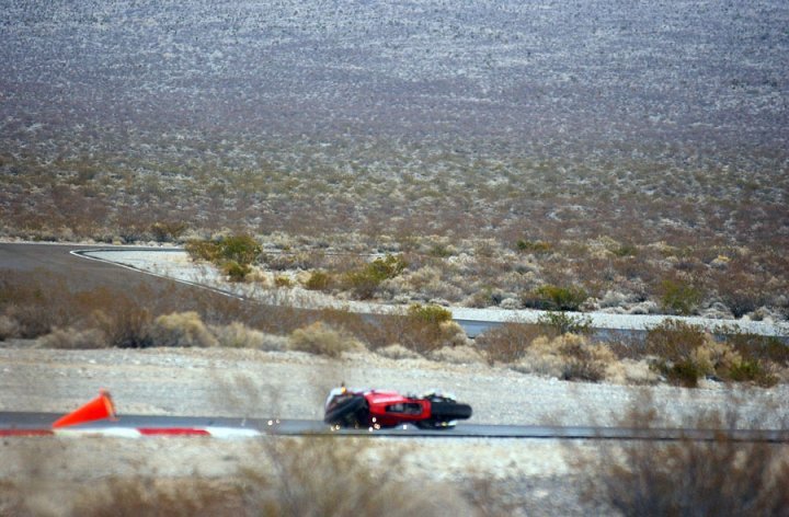 View of author's bike after motorcycle crash in desert