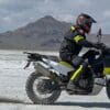 Jim riding a Husqvarna Norden 901 on the Bonneville Salt Flats using Motoz Tractionator Rallz tires.