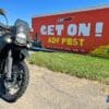 My Norden 901 parked at the welcome sign of the 2022 GET ON! Adventure Fest Sturgis.