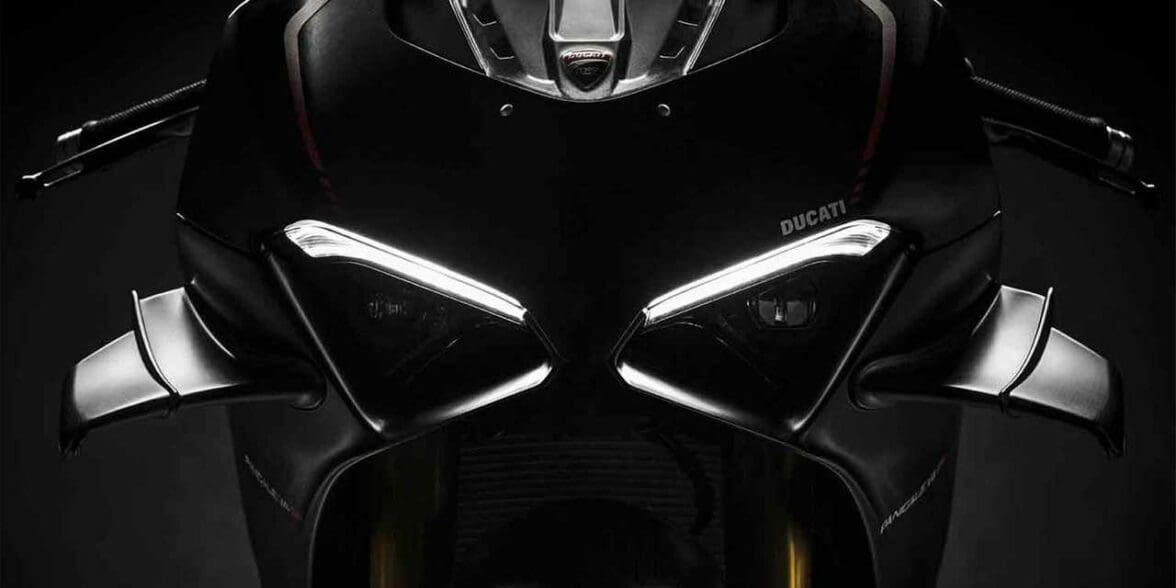 A frontal view of the iconic Ducati head fairing. Media sourced from RideApart.