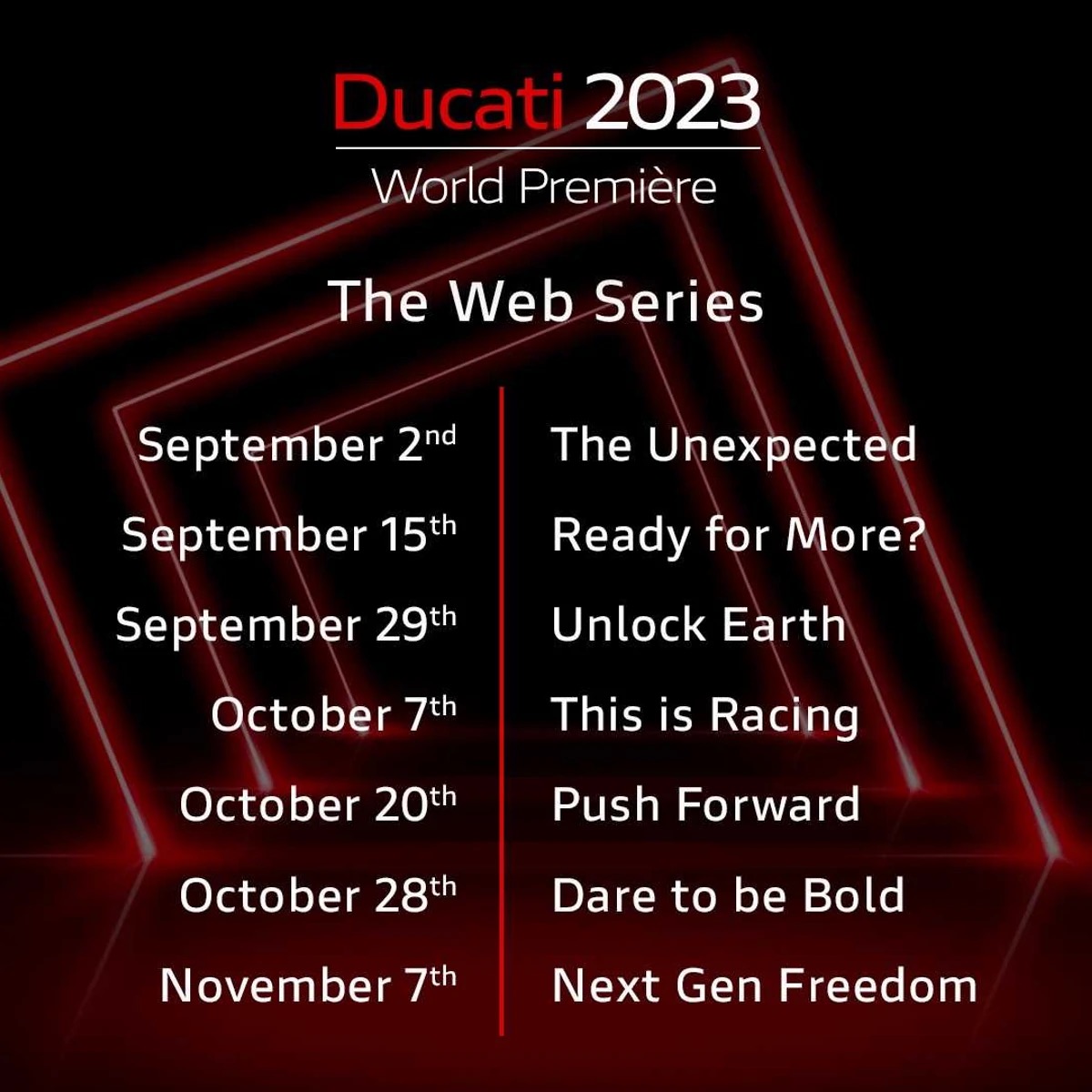 A scene from the 2023 Ducati world premiere.  Media retrieved from Ducati.