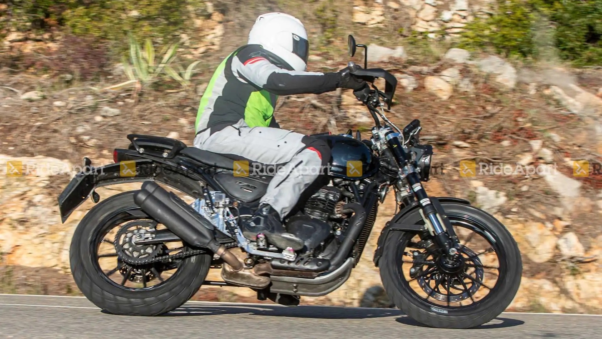A rider testing out a new unit from Triumph-Bajaj. Media sourced from RideApart.