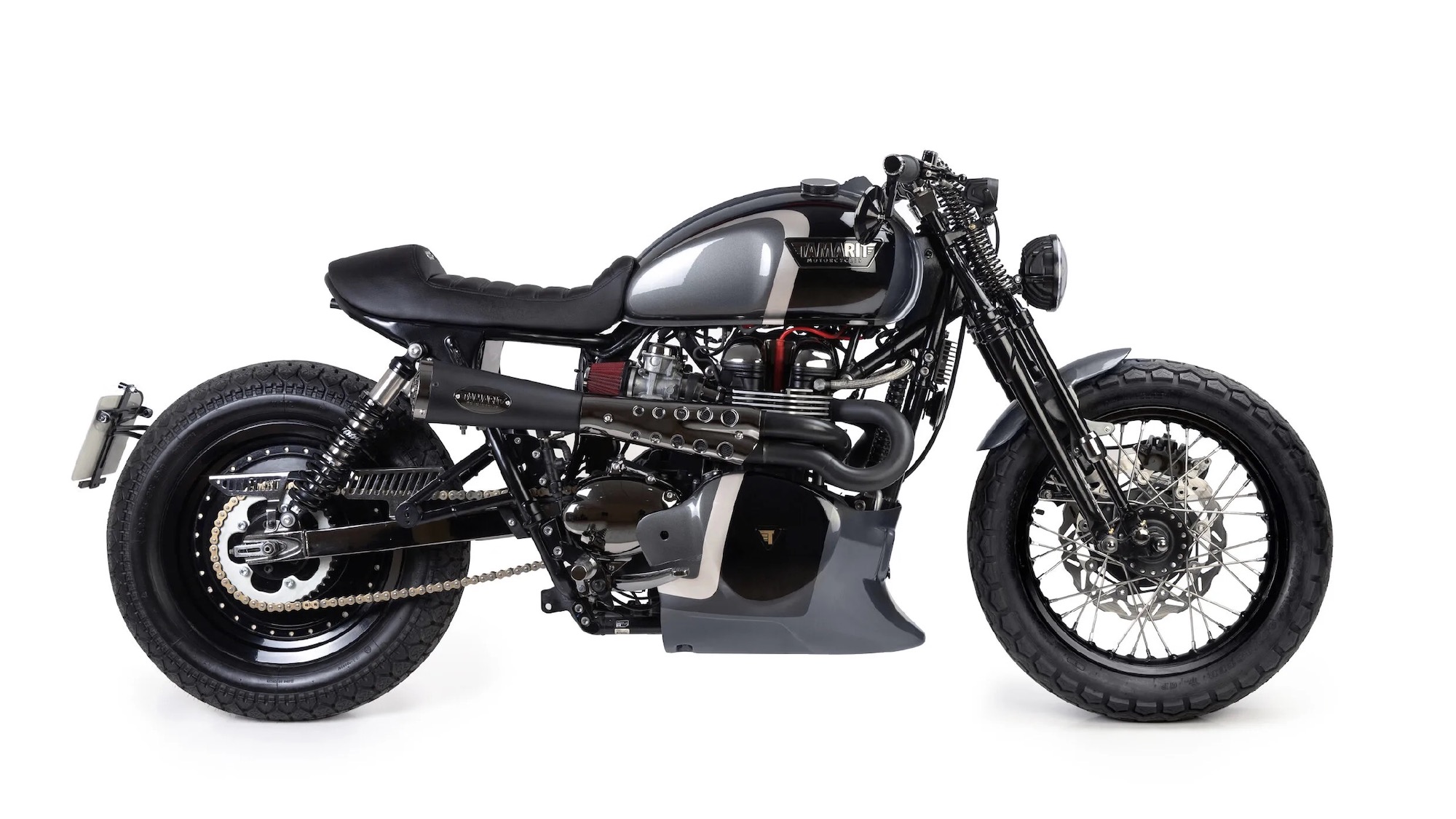 'JBBS,' the custom Bonneville cafe racer courtesy of Tamarit Motorcycles. Media sourced from Tamarit Motorcycles.