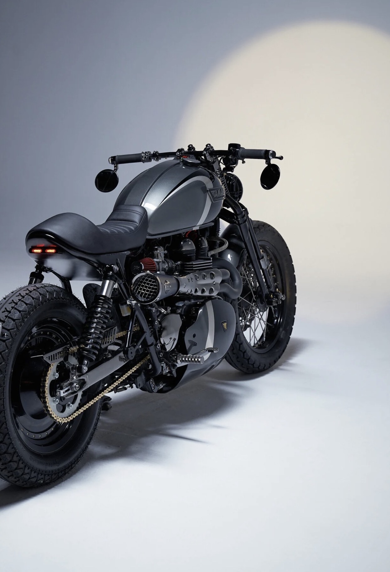 'JBBS,' the custom Bonneville cafe racer courtesy of Tamarit Motorcycles. Media sourced from Tamarit Motorcycles.