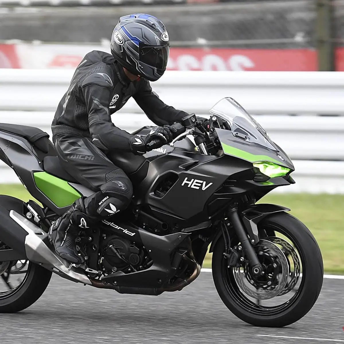 A view of Kawasaki's 'HEV' and 'EV' hybrid and electric motorcycles, revealed in final prototype stage at the 2022 Suzuka 8-Hour Race in Japan. Media sourced from