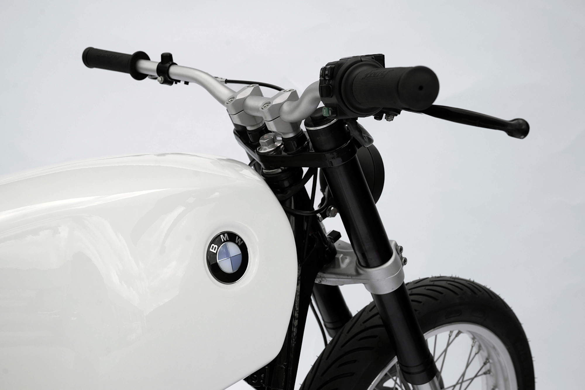 A BMW R80 donor bike installed with the LM Creations EV Drivetrain. Media sourced from The Pack.