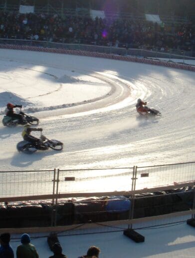 Ice racing motorcycles on track