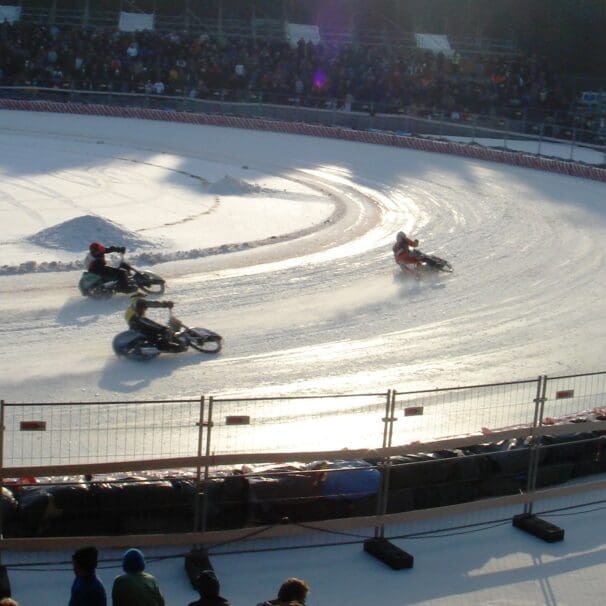 Ice racing motorcycles on track