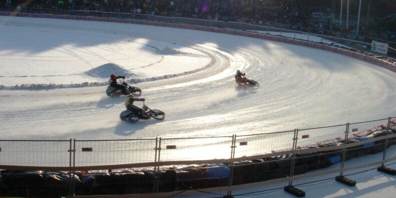 Ice racing motorcycles on track