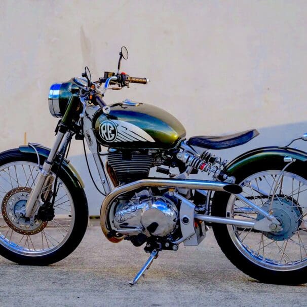 A Royal Enfield Classic 500 from Purpose Built Moto. Media sourced from Purpose Built Moto.