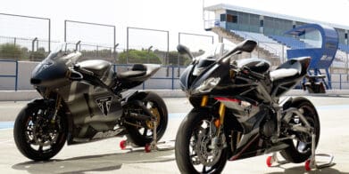 A view of Triumph's Daytona 765 Triple, which is poised for engine updates. Media sourced from Triumph.