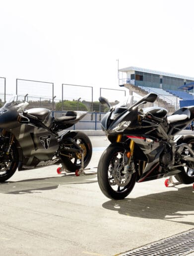 A view of Triumph's Daytona 765 Triple, which is poised for engine updates. Media sourced from Triumph.
