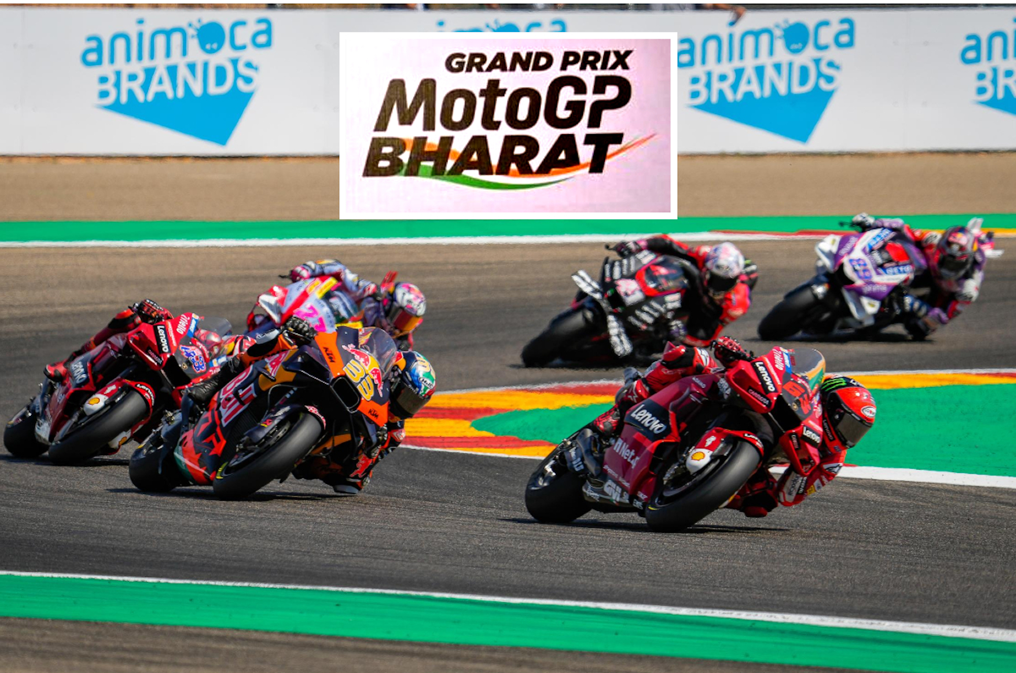 The MotoGP circuit, with advertisement showing that MotoGP is headed for India. Media sourced from Autocar India.