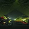 The ultra-luxurious Lamborghini Huracán STO next to Ducati's Streetfighter V4 Lamborghini. Media sourced from Ducati's press release.