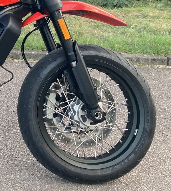Front wheel on the 2022 Ducati Scrambler Urban Motard