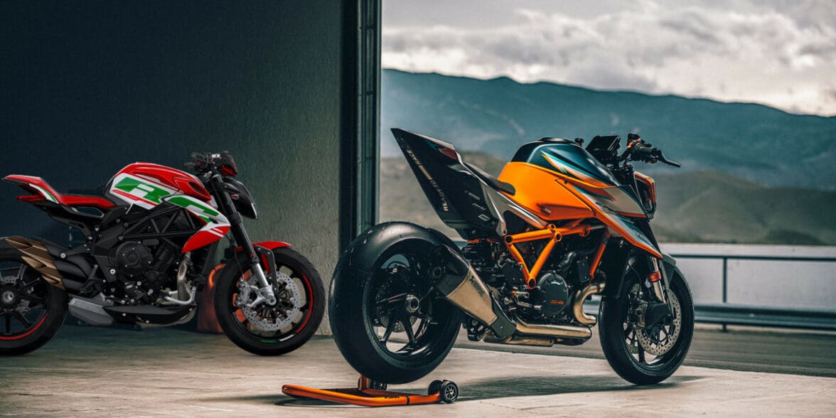 A KTM machine next to an MV motorcycle. Media sourced fro KTM and MV Agusta.
