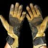 Author wearing Held gloves with palms facing camera