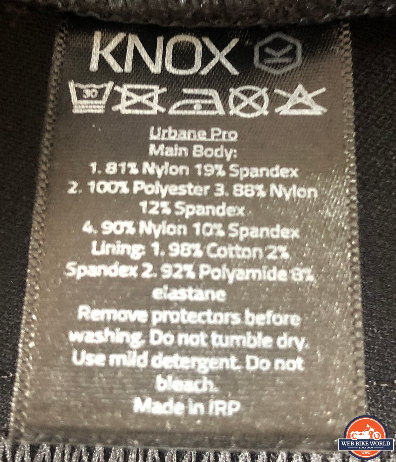 Care instructions for the Knox Urbane Pro MK2 Ladies Armoured Shirt