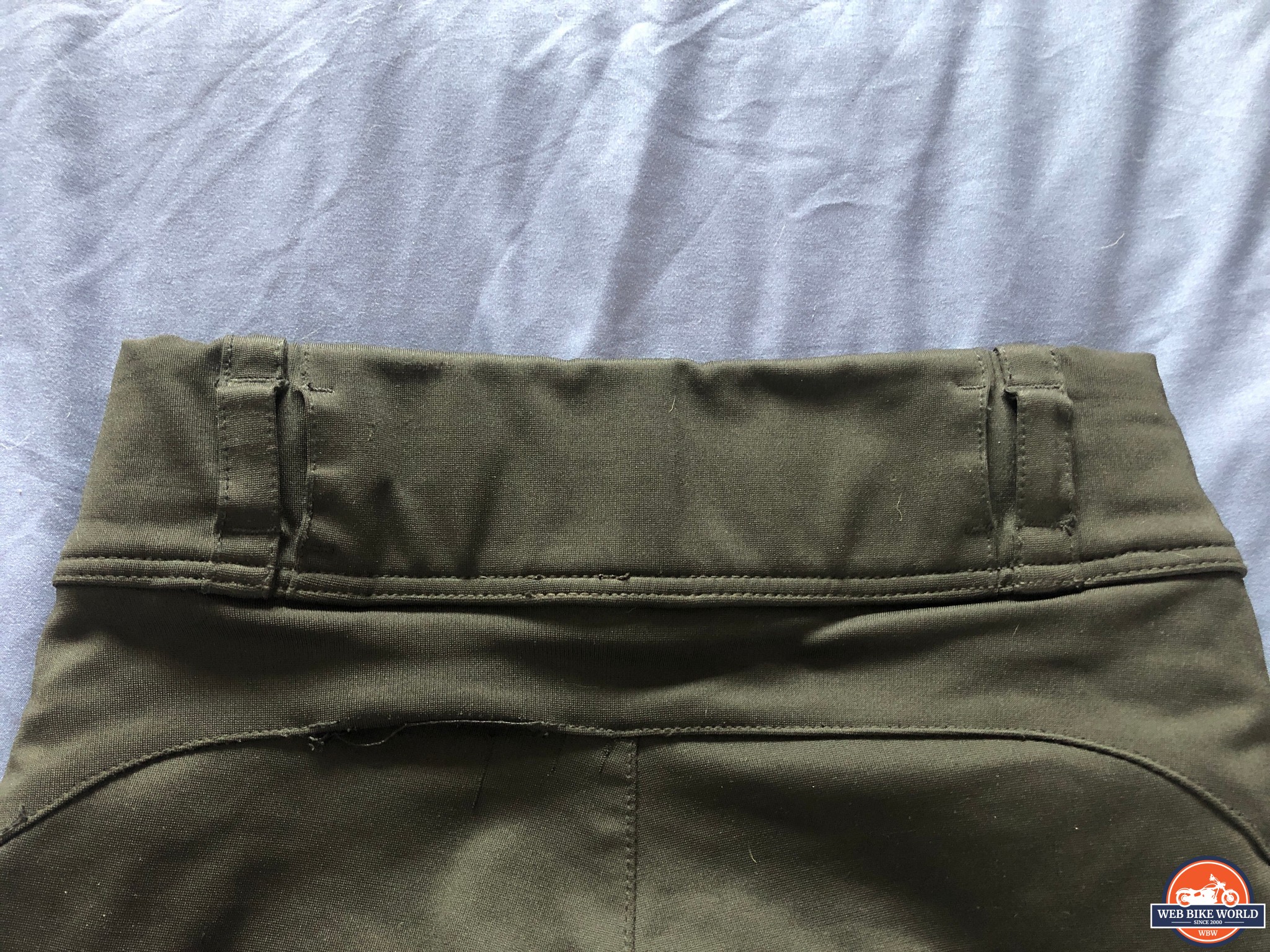 Closeup of belt loops on Oxford AA leggings