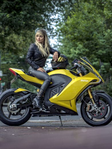 Amber Spencer, the VP of Worldwide Marketing at Damon Motorcycles. Media sourced from the team at Damon Motorcycles.