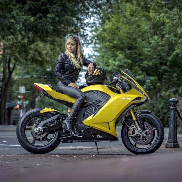 Amber Spencer, the VP of Worldwide Marketing at Damon Motorcycles. Media sourced from the team at Damon Motorcycles.