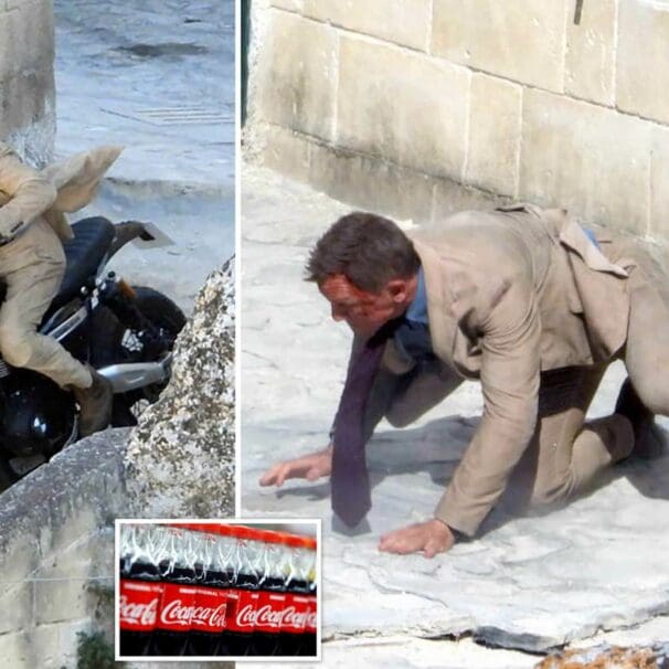 Daniel Craig in his mind-boggling wall jump, which involved 8,400 gallons of coca cola. Media sourced from Daily Mail.