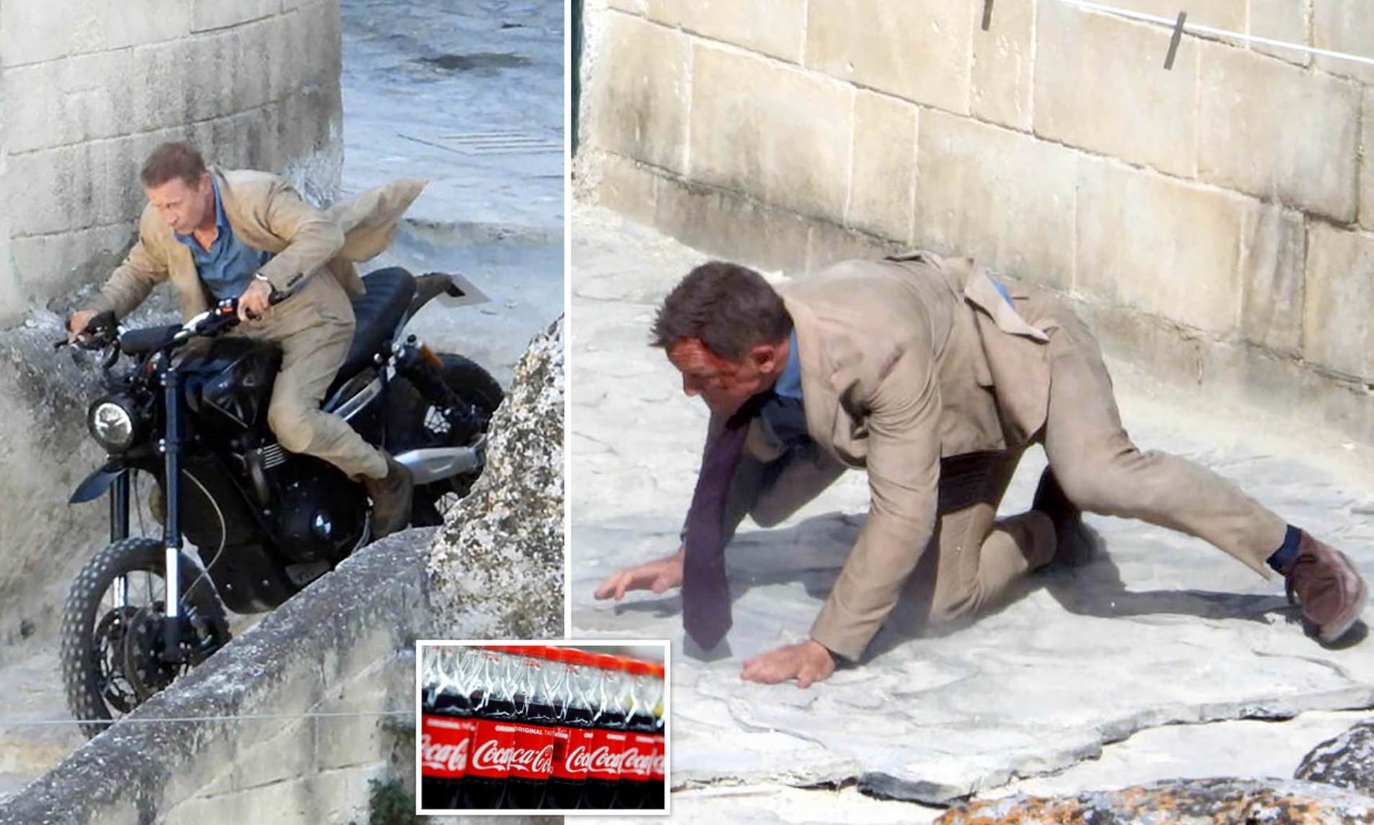 Daniel Craig showing the stunt that required 8,400 gallons of Coca Cola. Media sourced from Daily Mail.