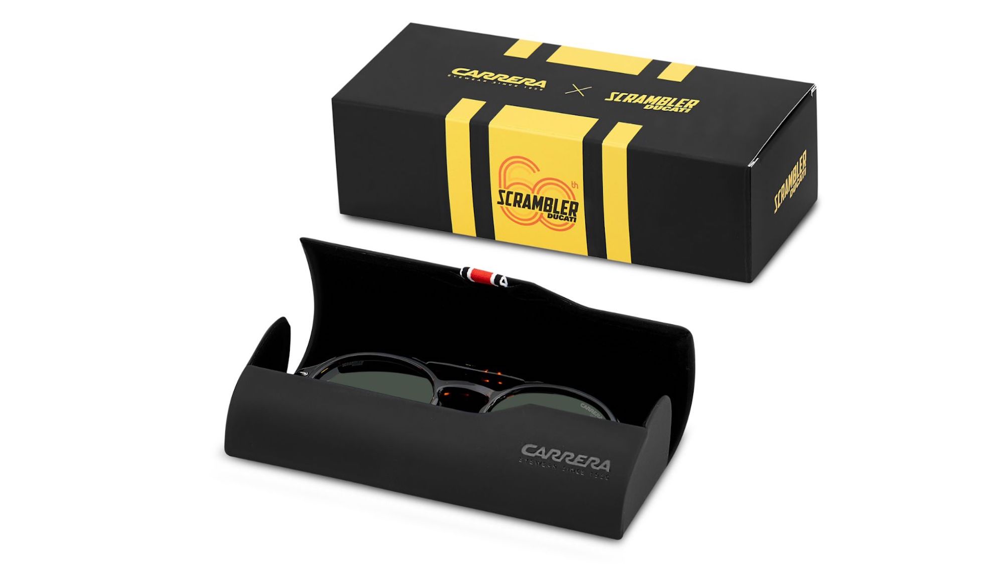 The new sunglasses available from the Carrera X Scrambler Ducati collection. Media sourced