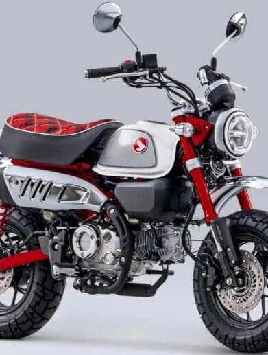 A view of the all-new 2023 Honda Monkey, complete with plaid seat. Media sourced from Honda's press release.