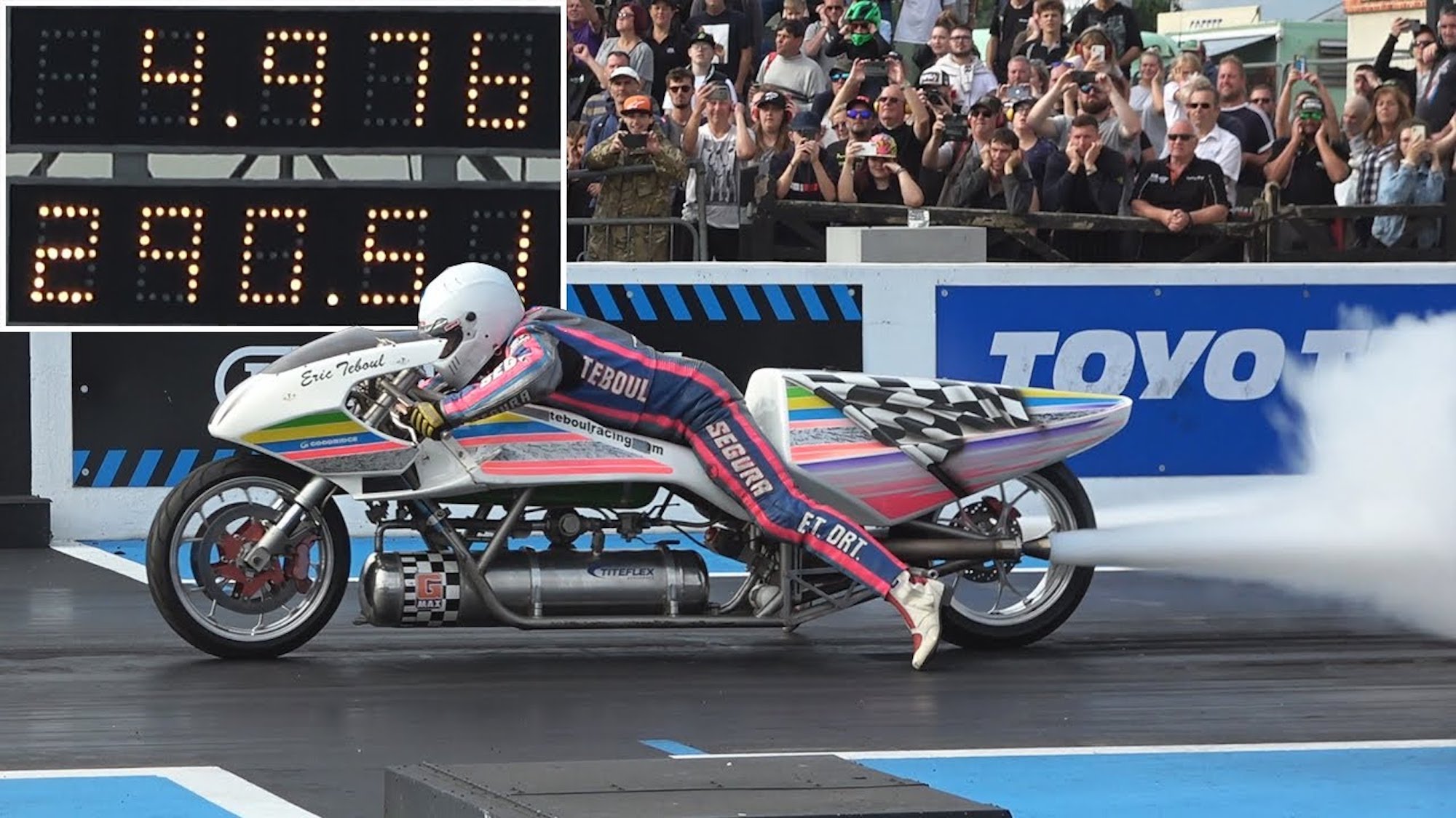 Eric “Rocketman” Teboul blasting a four-second quarter mile. Media sourced from Youtube.