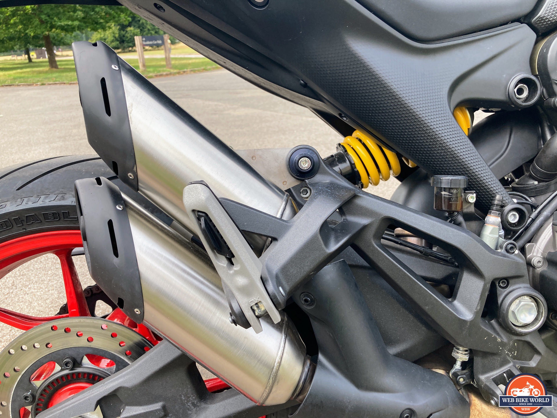Close-up of exhaust for Ducati Monster 950