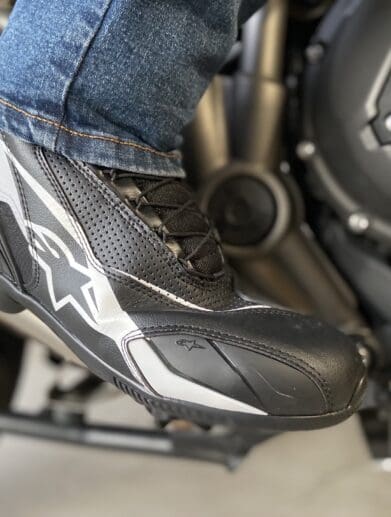 Author wearing Alpinestars SP-1 V2 Vented Shoes on motorcycle