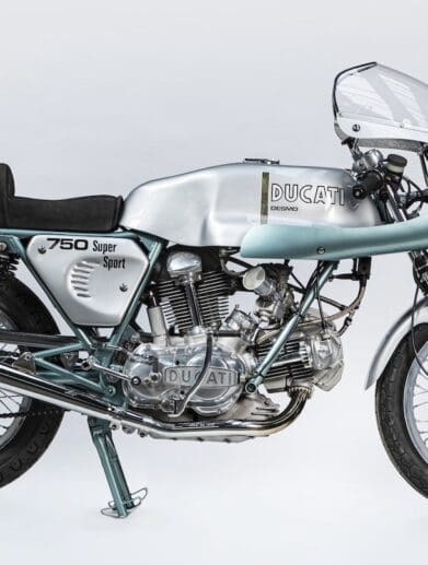 A 1974 Ducati 750SS, currently about to be auctioned at the Bonham's Autumn Stafford Sale. Media sourced from the Bonham's press release.
