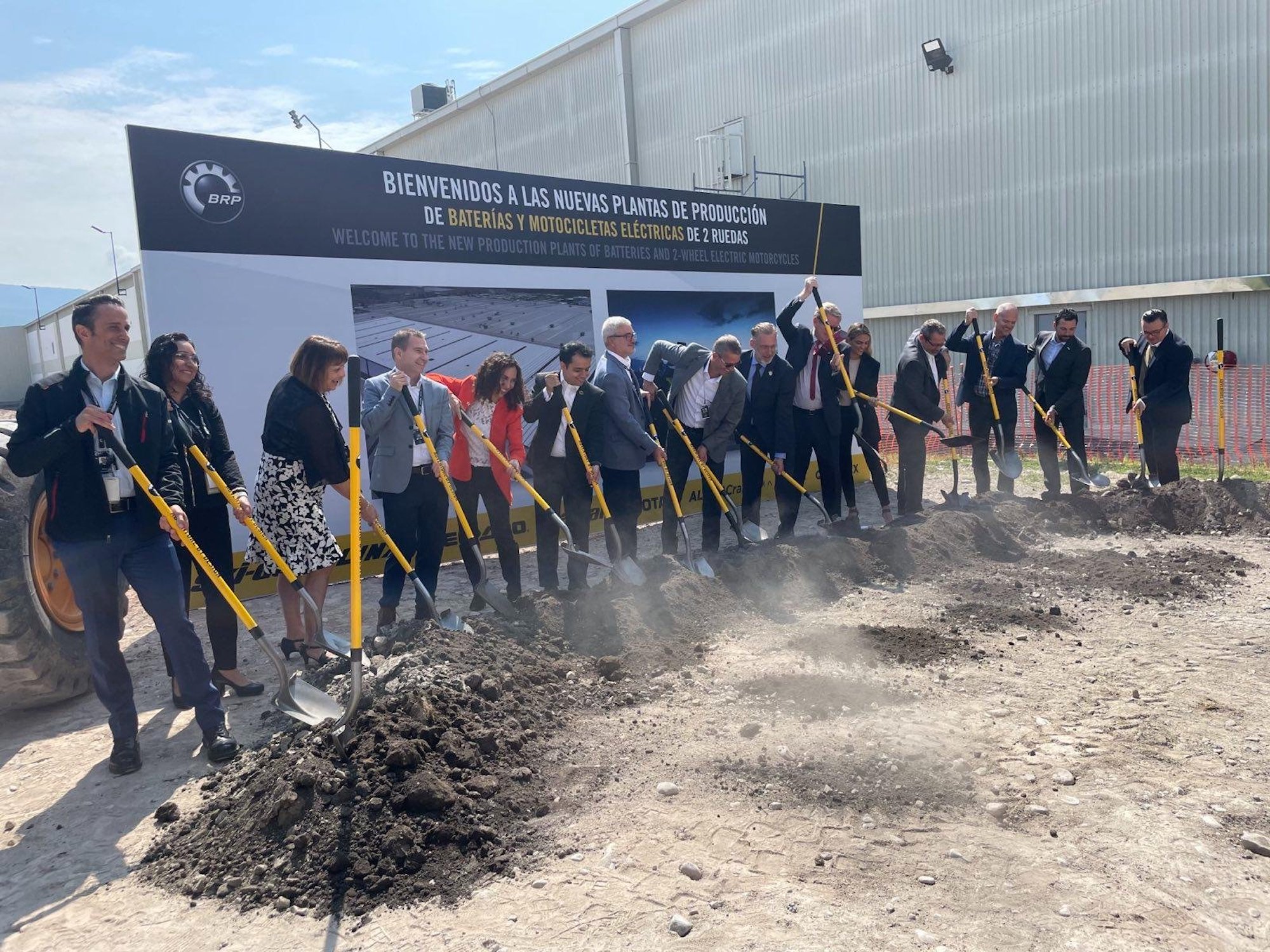 The parties involved are breaking ground in commemoration of the start of construction of the new electric vehicle plant for Can-Am's Origin and Pulse.  Media taken from BRP press release.