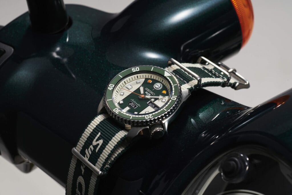 The Seiko 5 Sports Honda Super Cub Limited Edition Chronograph. Media sourced from Seiko Watches.