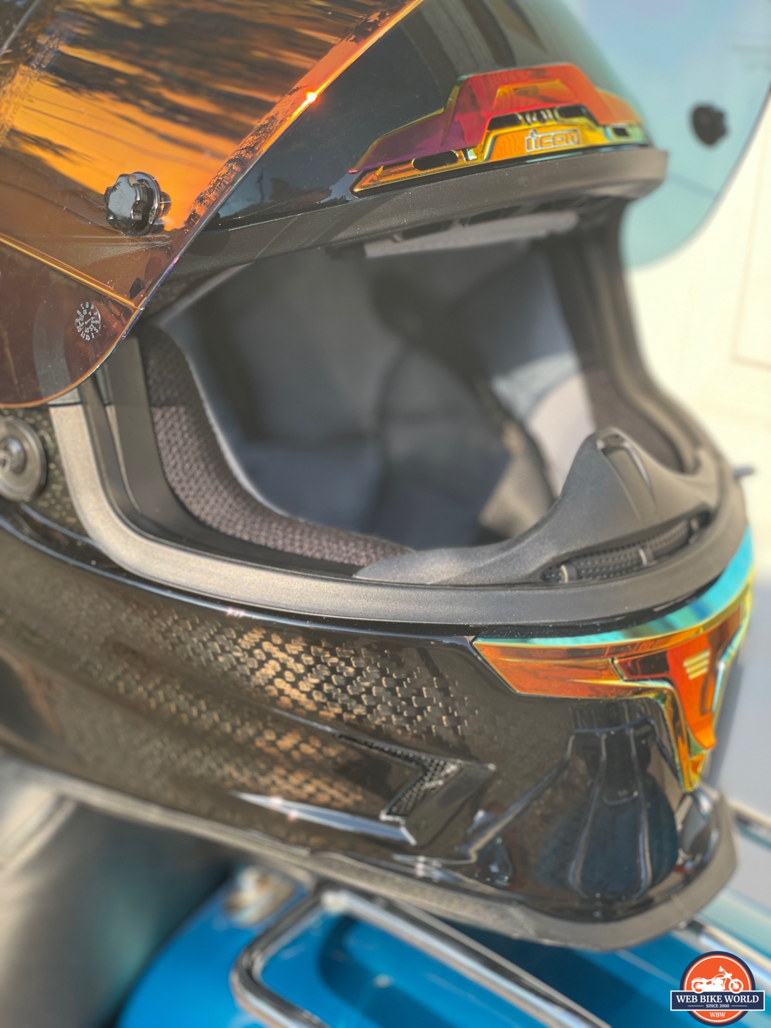 Close-up of chin bar on Icon Airframe Pro Carbon helmet