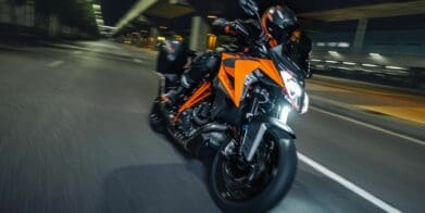 A view of KTM motorcycles, with rider enjoying the scenery. Media sourced from KTM.
