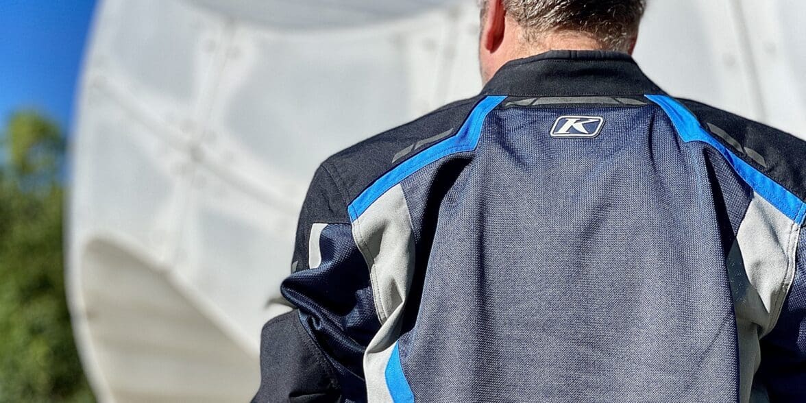 Back of author wearing Klim Induction Jacket